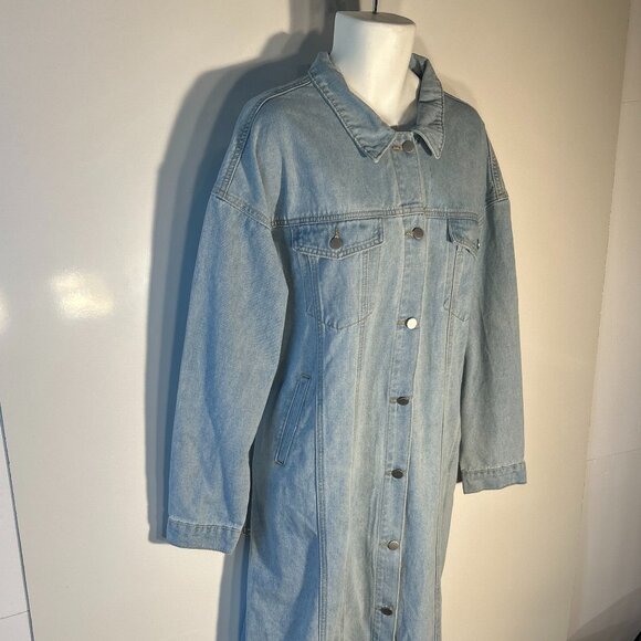Chou Yatou NWT SZ XXL Blue Denim Midi Jacket Duster / Dress Western Boho Retro - Picture 3 of 12